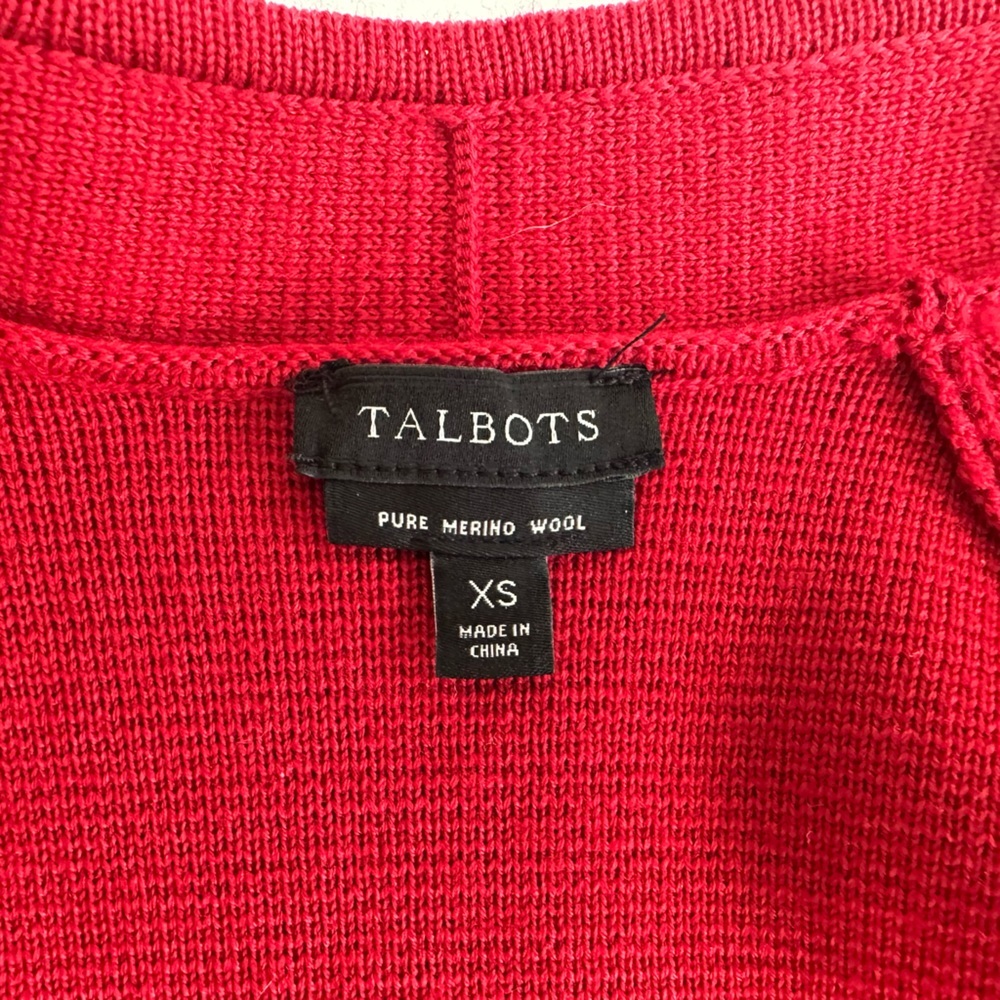 Talbots 100% Merino Wool Long Knit Open Concept Cardigan Red Zip Pockets Size XS - Picture 3 of 7